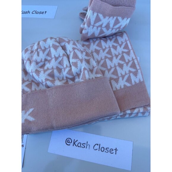 Michael Kors hat,gloves & scarf set gift box MK signature powder blush - Picture 4 of 7